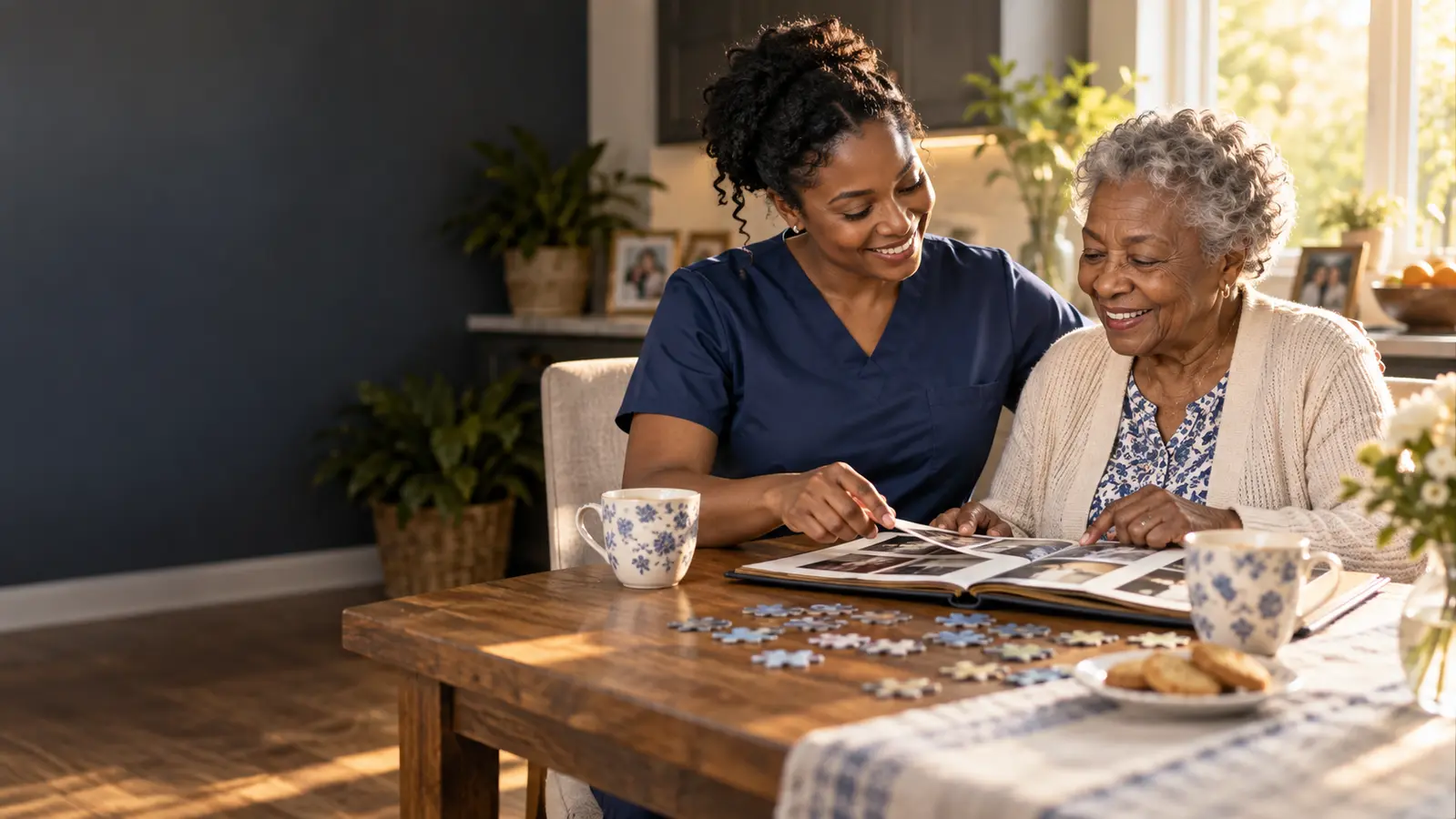 Caregiver and senior enjoying a meaningful moment together