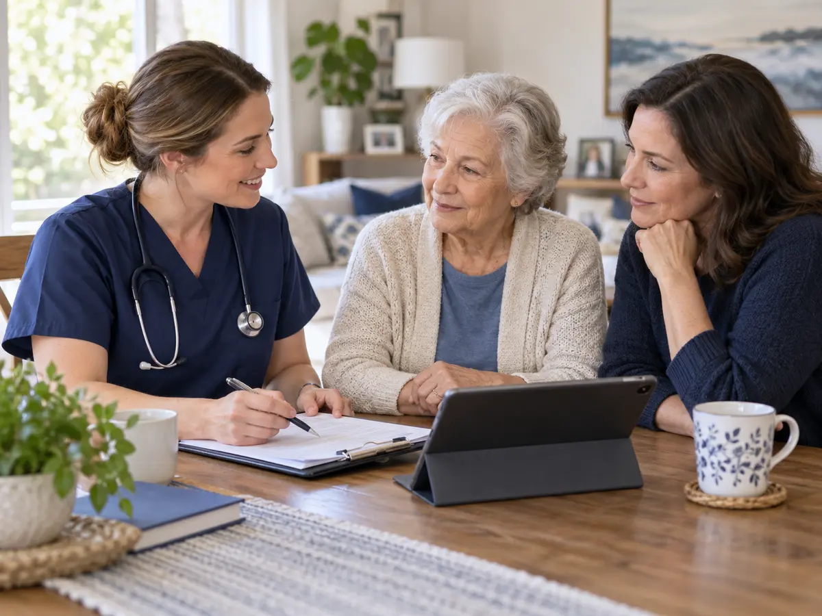 Nurse developing an individualized care plan with a patient and family caregiver