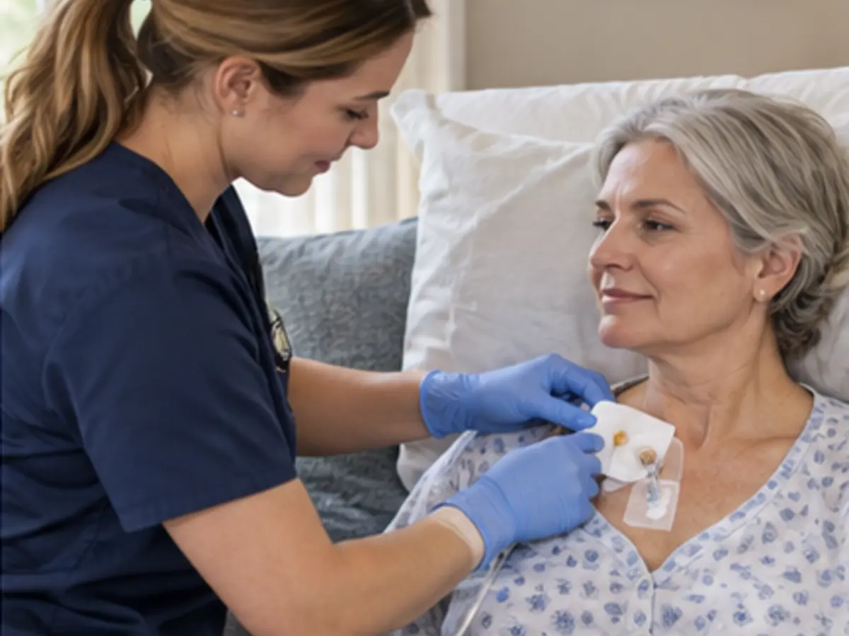 Nurse providing central line dressing care