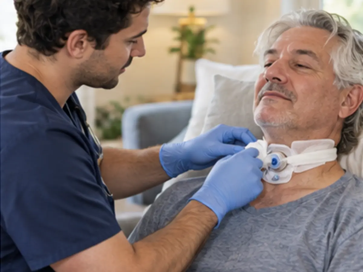 Nurse providing respectful tracheostomy care